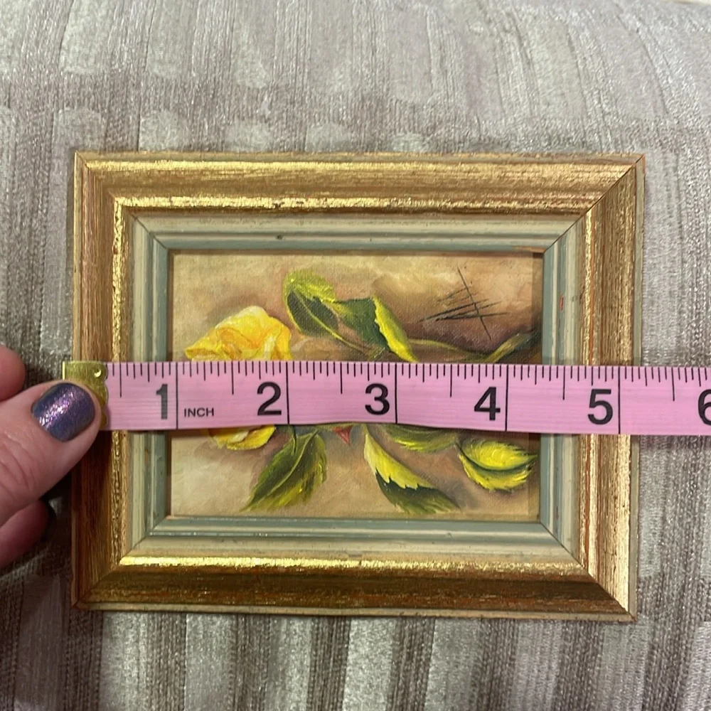 Yellow Rose Red Thorn Hand-painted Original Oil Signed Golden Framed Art - Picture 6 of 9